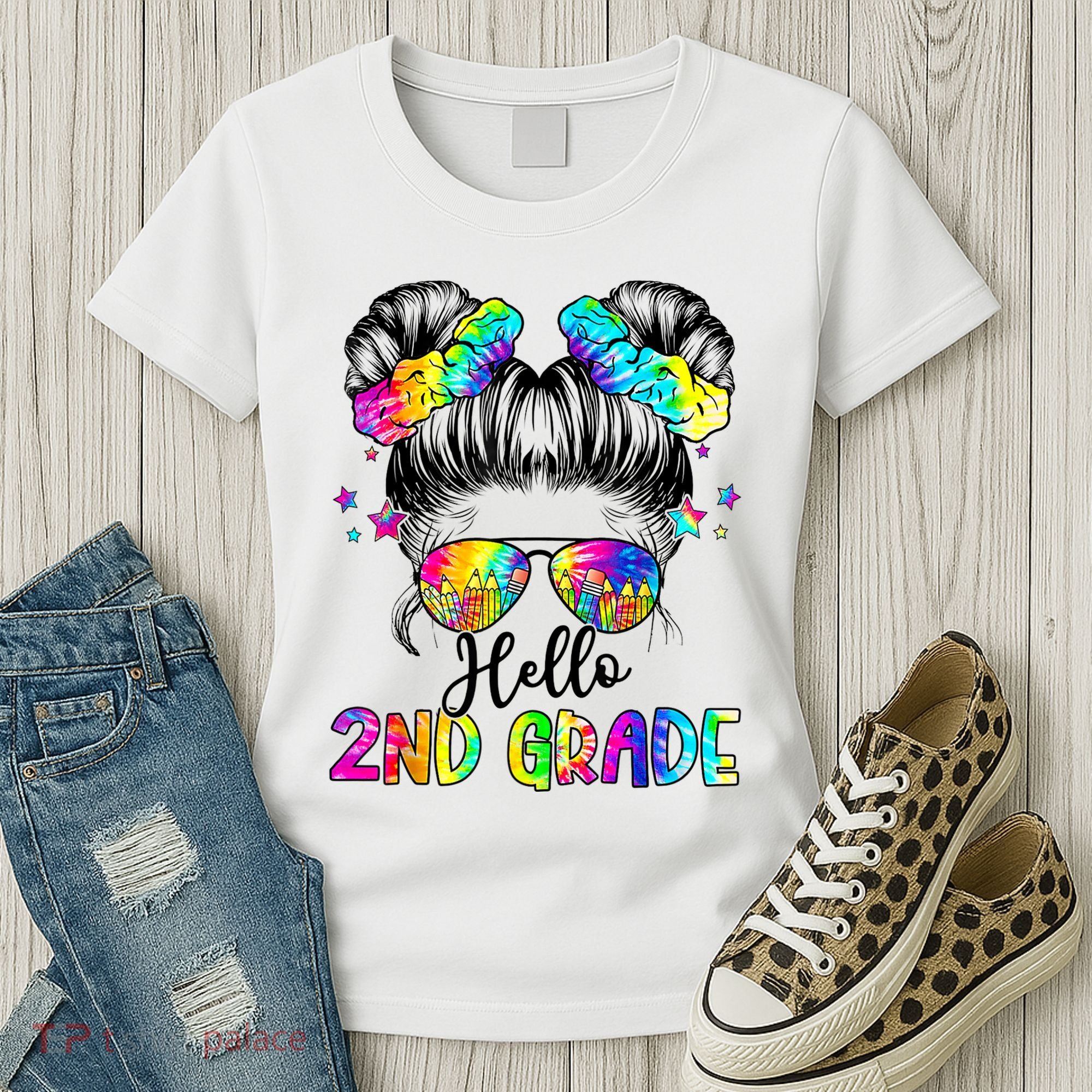 Hello 2nd Grade Messy Hair Bun Girl Back To School First Day Women's T-Shirt