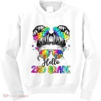 Hello 2nd Grade Messy Hair Bun Girl Back To School First Day Kids Sweatshirt thumb 0