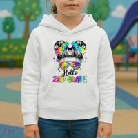 Hello 2nd Grade Messy Hair Bun Girl Back To School First Day Kids Hoodie thumb 3