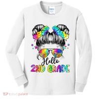 Hello 2nd Grade Messy Hair Bun Girl Back To School First Day Kids Long Sleeve Shirt thumb 0