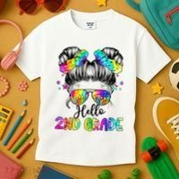 Hello 2nd Grade Messy Hair Bun Girl Back To School First Day Kids T-Shirt thumb 3