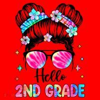 Hello 2nd Grade Messy Hair Bun Girl Back To School First Day Santa Hat thumb 1