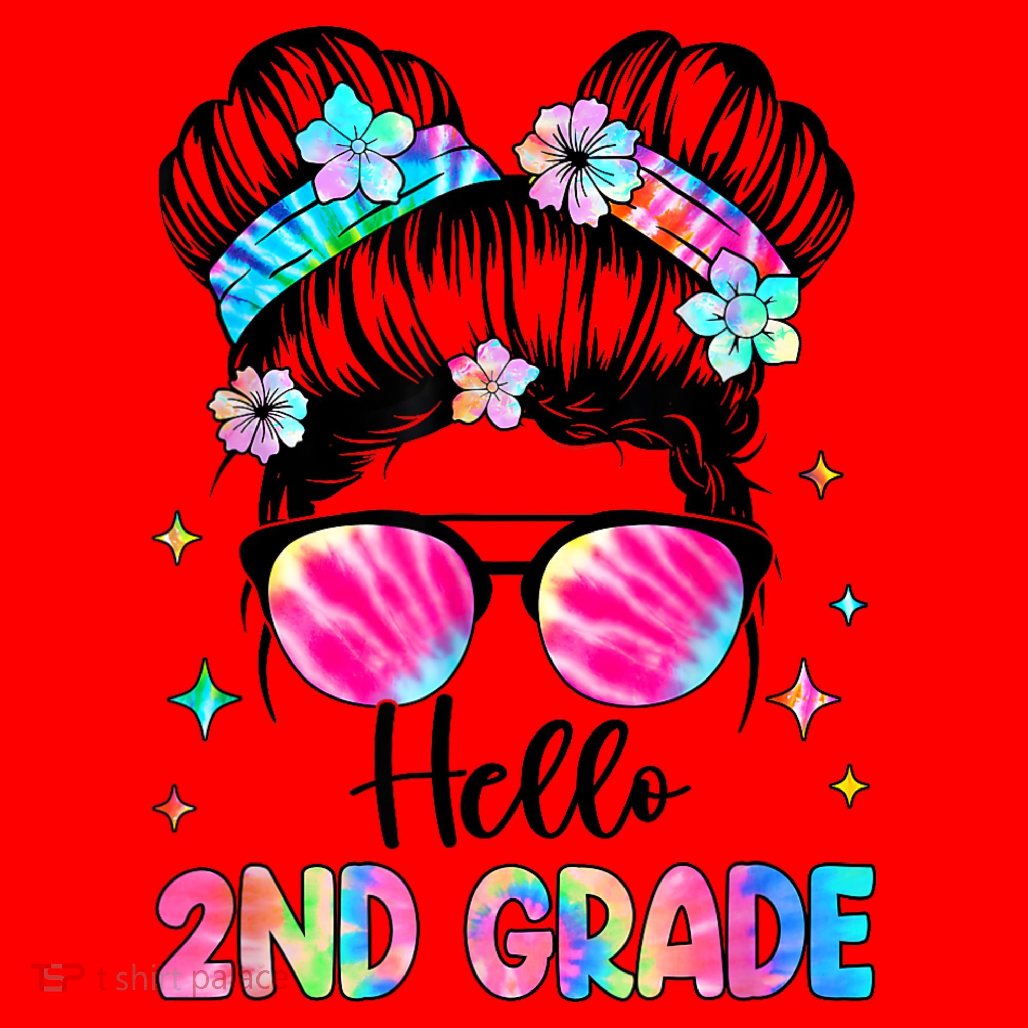 Hello 2nd Grade Messy Hair Bun Girl Back To School First Day Santa Hat