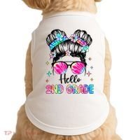 Hello 2nd Grade Messy Hair Bun Girl Back To School First Day Doggie Tank thumb 0