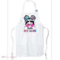 Hello 2nd Grade Messy Hair Bun Girl Back To School First Day Apron thumb 0