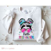Hello 2nd Grade Messy Hair Bun Girl Back To School First Day Sweatshirt thumb 2