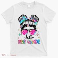 Hello 2nd Grade Messy Hair Bun Girl Back To School First Day T-Shirt thumb 0