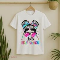 Hello 2nd Grade Messy Hair Bun Girl Back To School First Day T-Shirt thumb 2