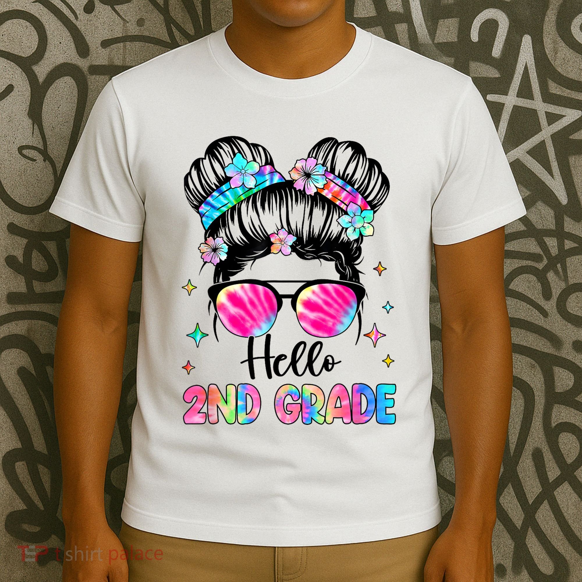 Hello 2nd Grade Messy Hair Bun Girl Back To School First Day T-Shirt