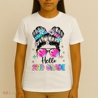 Hello 2nd Grade Messy Hair Bun Girl Back To School First Day T-Shirt thumb 4