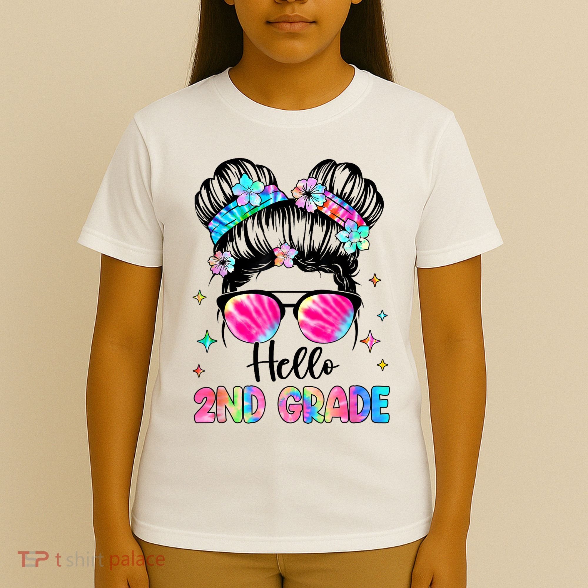 Hello 2nd Grade Messy Hair Bun Girl Back To School First Day T-Shirt