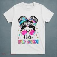 Hello 2nd Grade Messy Hair Bun Girl Back To School First Day T-Shirt thumb 5