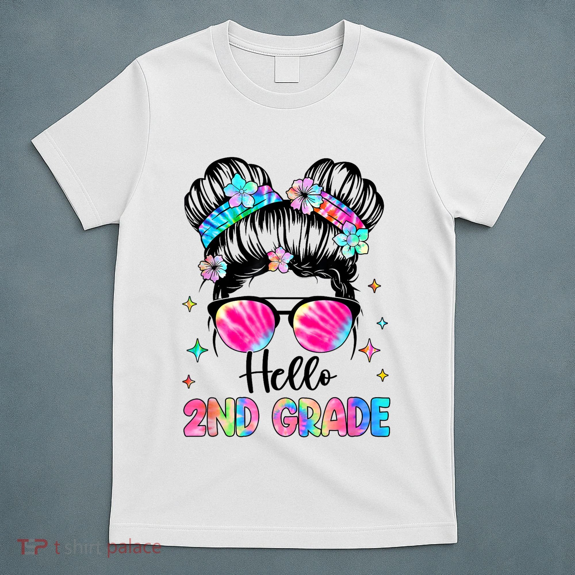 Hello 2nd Grade Messy Hair Bun Girl Back To School First Day T-Shirt