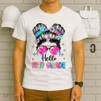 Hello 2nd Grade Messy Hair Bun Girl Back To School First Day T-Shirt thumb 6