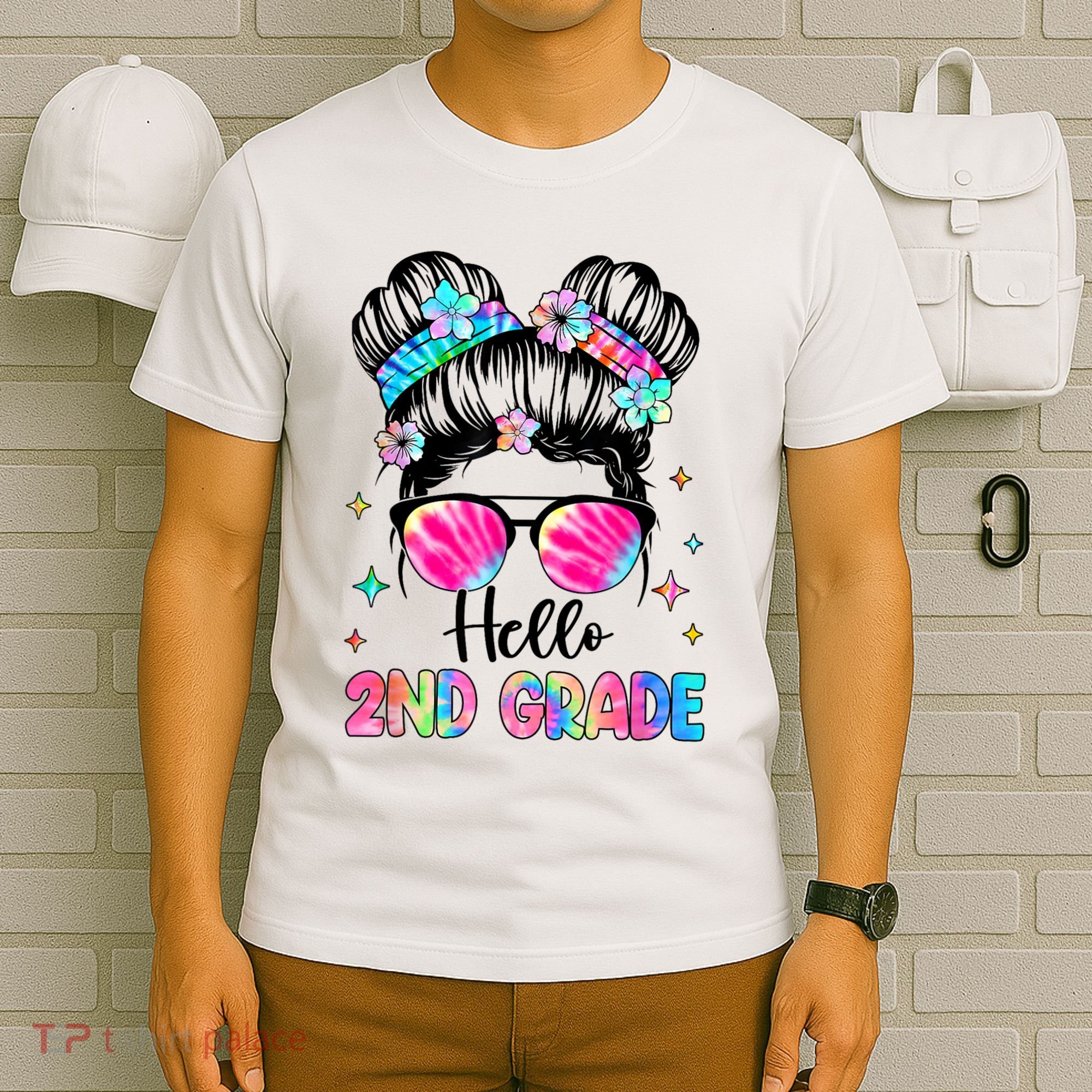 Hello 2nd Grade Messy Hair Bun Girl Back To School First Day T-Shirt