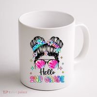 Hello 2nd Grade Messy Hair Bun Girl Back To School First Day Coffee Mug thumb 1
