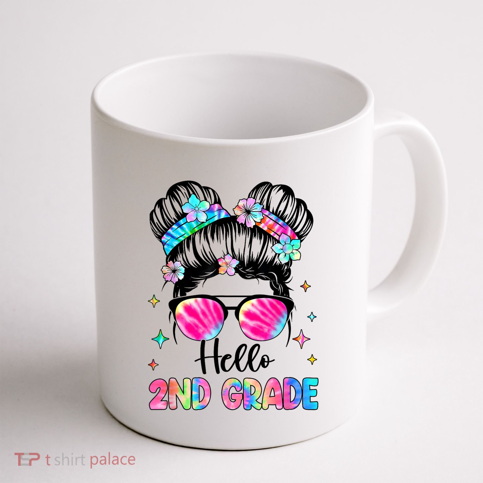 Hello 2nd Grade Messy Hair Bun Girl Back To School First Day Coffee Mug