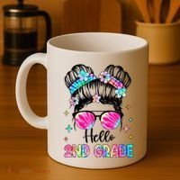 Hello 2nd Grade Messy Hair Bun Girl Back To School First Day Coffee Mug thumb 4