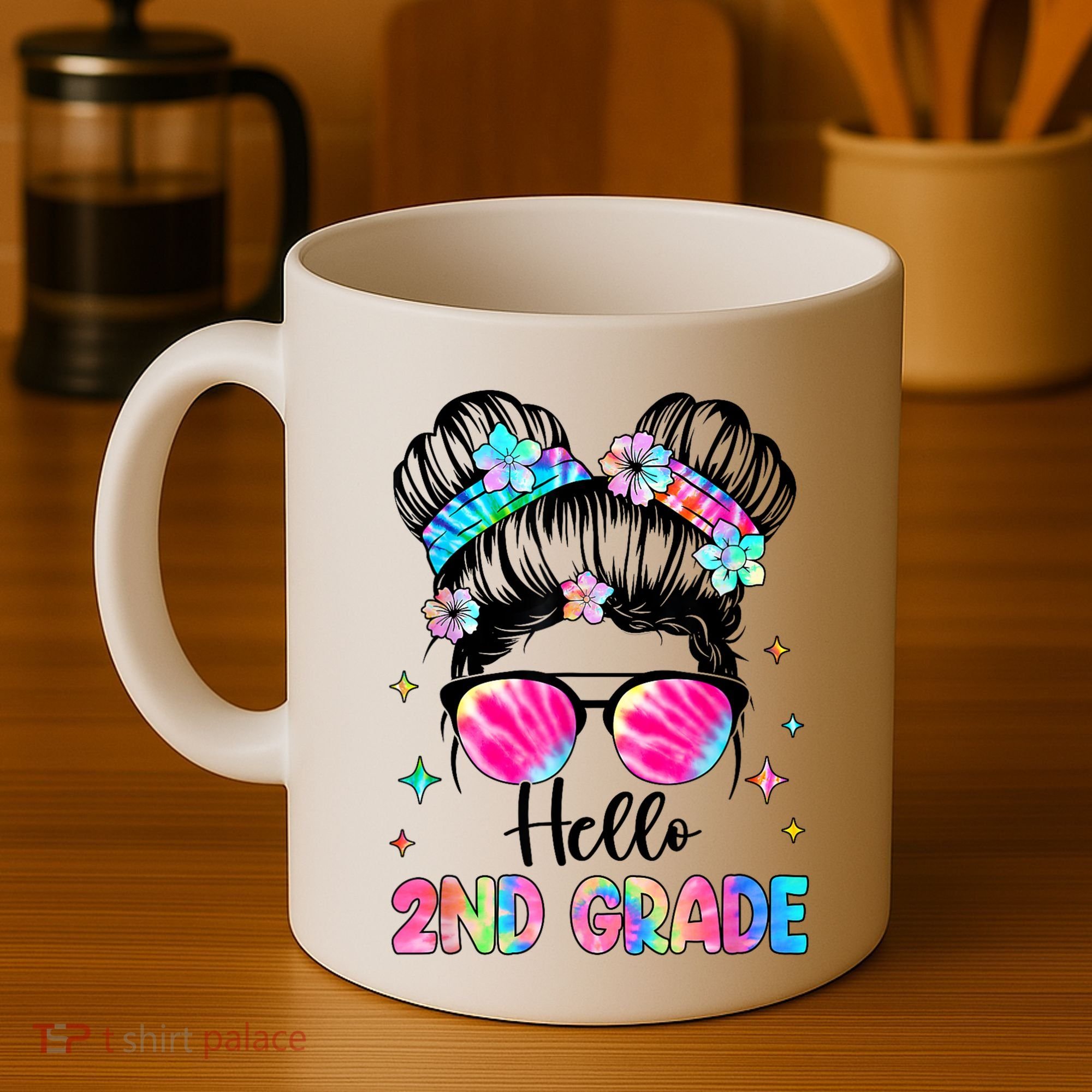 Hello 2nd Grade Messy Hair Bun Girl Back To School First Day Coffee Mug