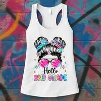 Hello 2nd Grade Messy Hair Bun Girl Back To School First Day Women's Tank Top thumb 3