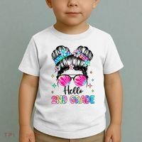 Hello 2nd Grade Messy Hair Bun Girl Back To School First Day Toddler T-Shirt thumb 2