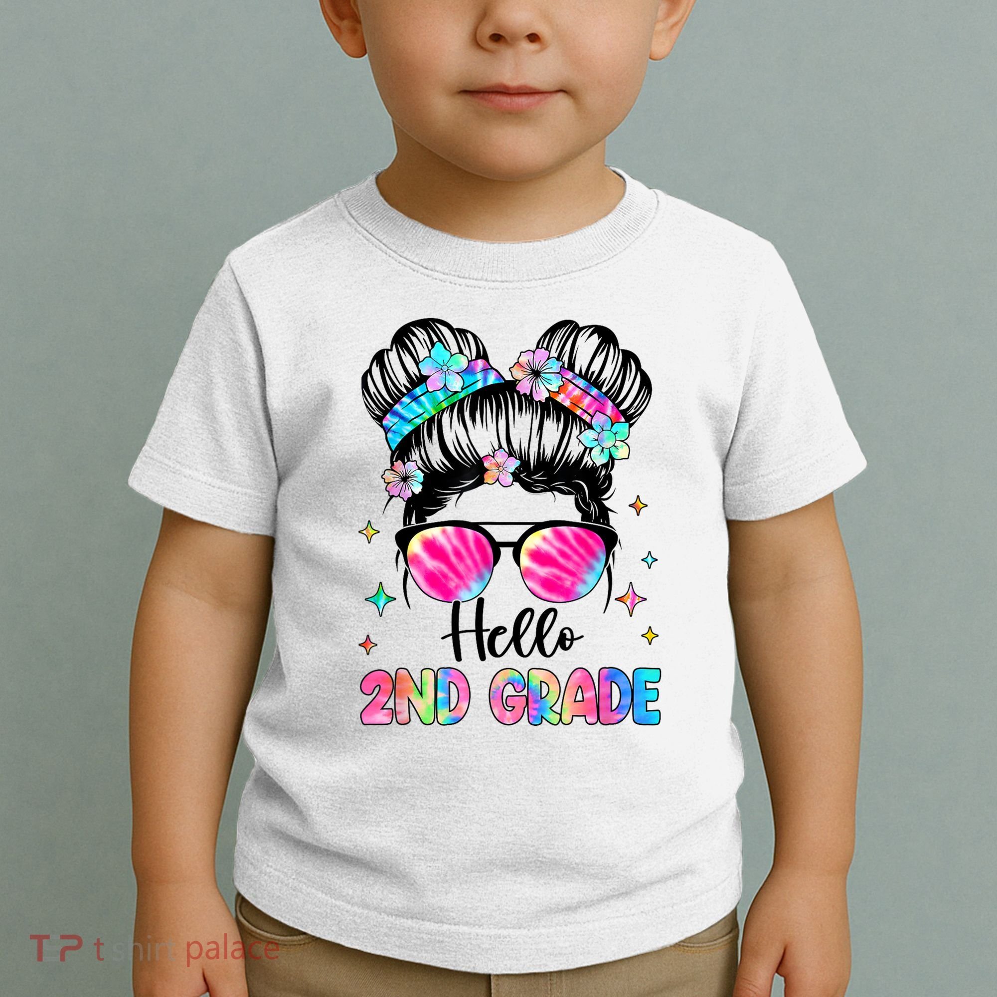Hello 2nd Grade Messy Hair Bun Girl Back To School First Day Toddler T-Shirt