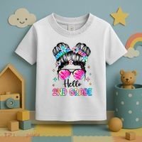 Hello 2nd Grade Messy Hair Bun Girl Back To School First Day Toddler T-Shirt thumb 3