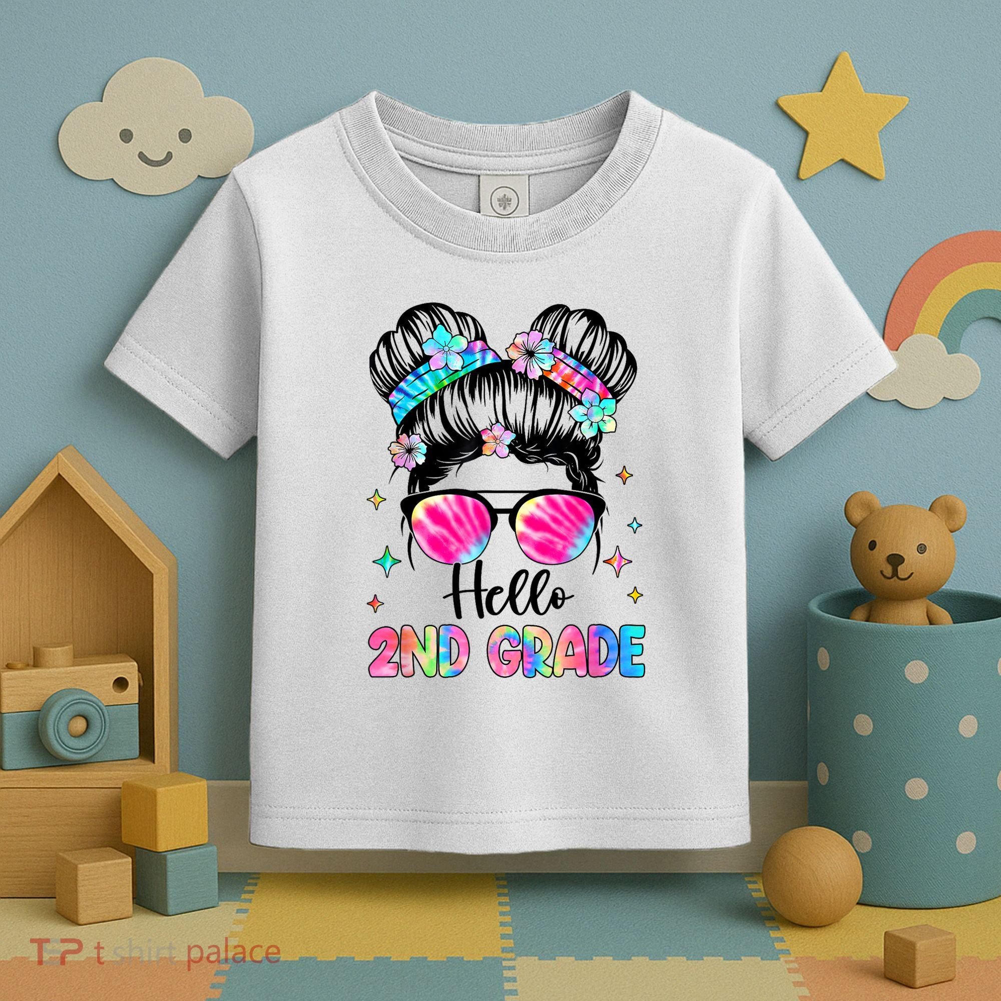Hello 2nd Grade Messy Hair Bun Girl Back To School First Day Toddler T-Shirt