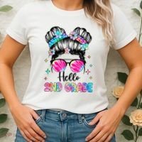 Hello 2nd Grade Messy Hair Bun Girl Back To School First Day Women's T-Shirt thumb 2