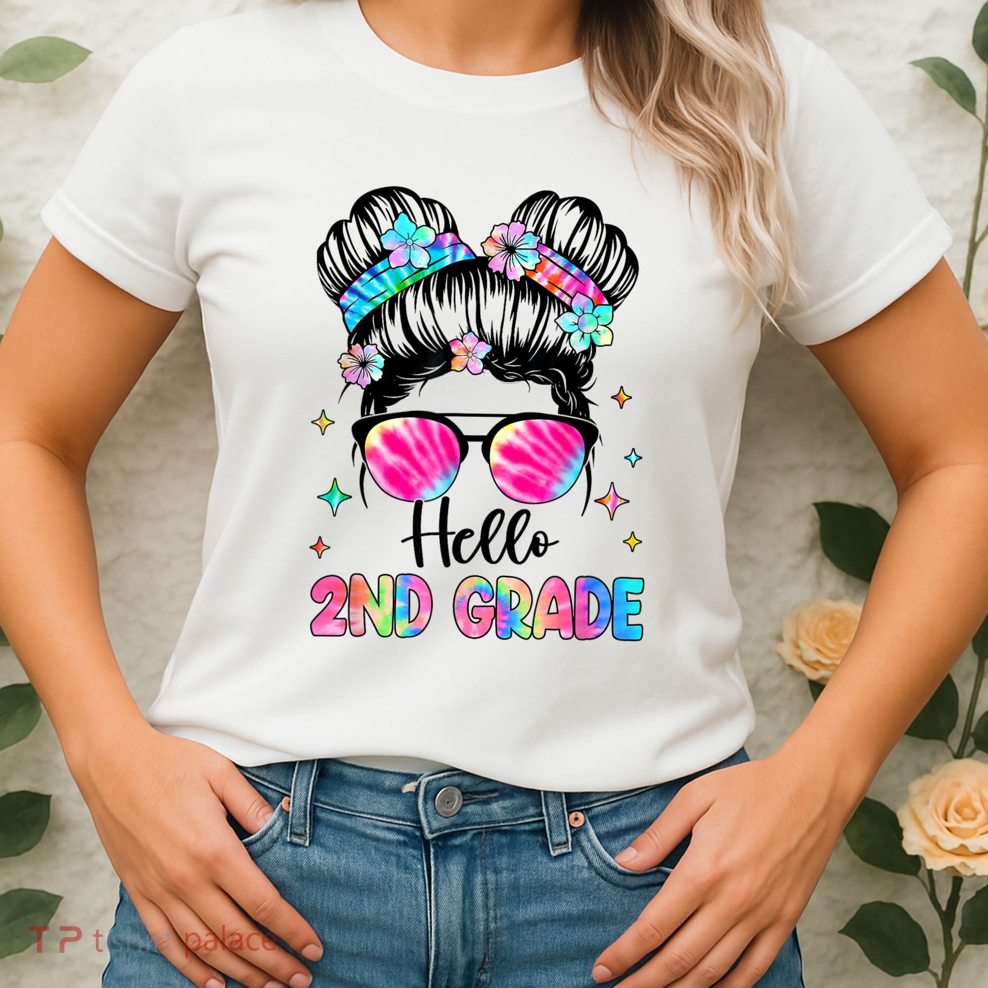 Hello 2nd Grade Messy Hair Bun Girl Back To School First Day Women's T-Shirt