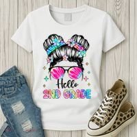 Hello 2nd Grade Messy Hair Bun Girl Back To School First Day Women's T-Shirt thumb 3