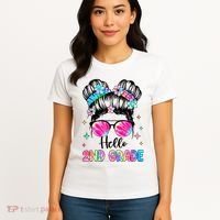 Hello 2nd Grade Messy Hair Bun Girl Back To School First Day Women's T-Shirt thumb 4