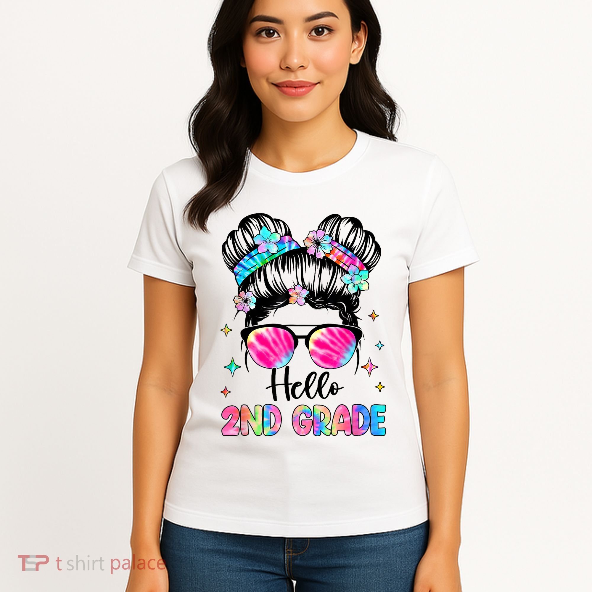 Hello 2nd Grade Messy Hair Bun Girl Back To School First Day Women's T-Shirt