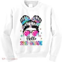 Hello 2nd Grade Messy Hair Bun Girl Back To School First Day Kids Sweatshirt thumb 0