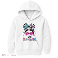 Hello 2nd Grade Messy Hair Bun Girl Back To School First Day Kids Hoodie thumb 0