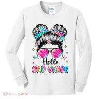 Hello 2nd Grade Messy Hair Bun Girl Back To School First Day Kids Long Sleeve Shirt thumb 0
