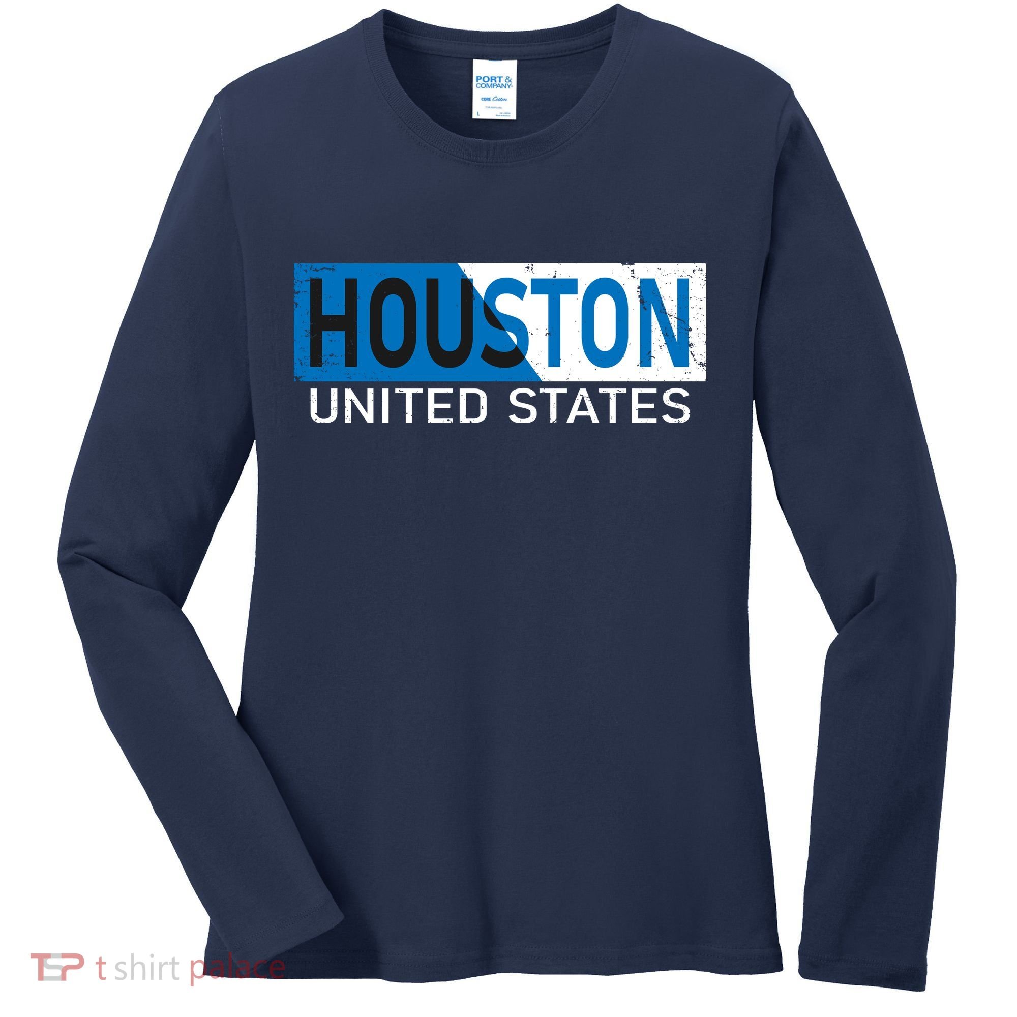 Houston 2 Tone Block Logo Women's Long Sleeve Shirt