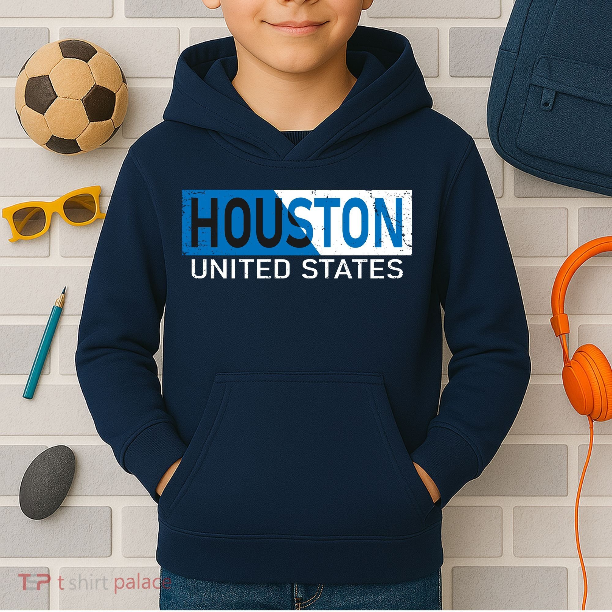 Houston 2 Tone Block Logo Kids Hoodie