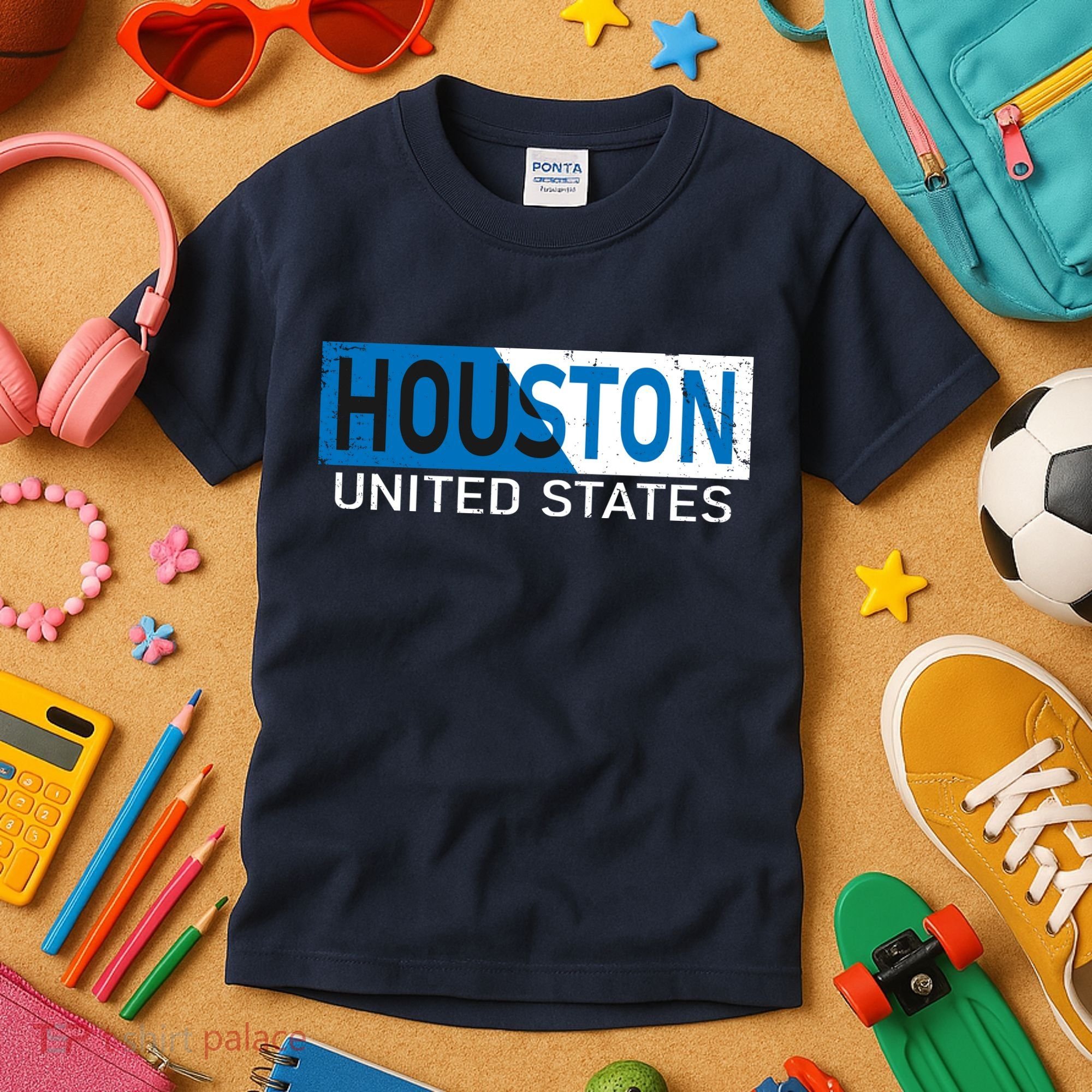 Houston 2 Tone Block Logo Kids T-Shirt