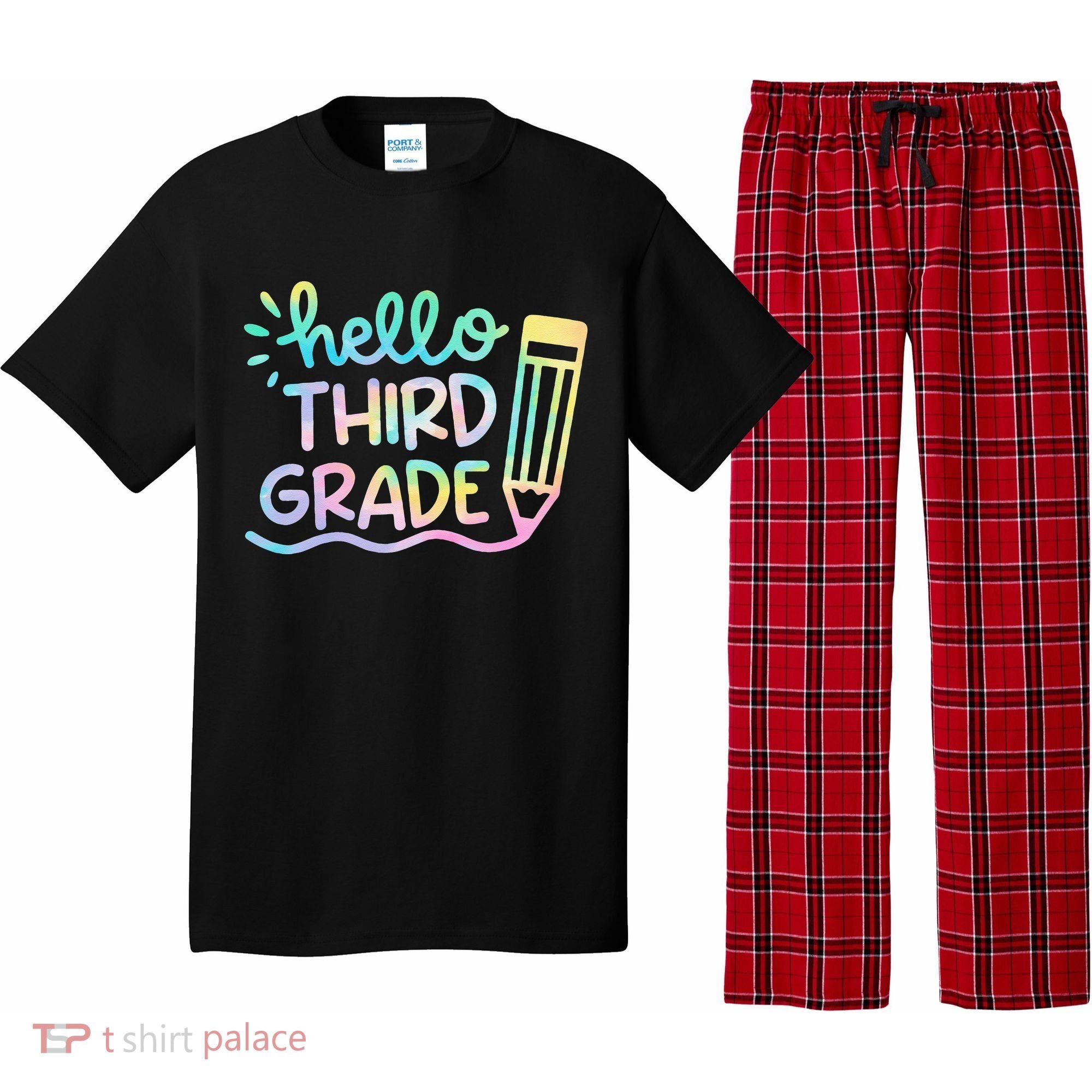 Hello 3rd Grade Tie Dye Teachers Kids Back To School Funny Pajama Set