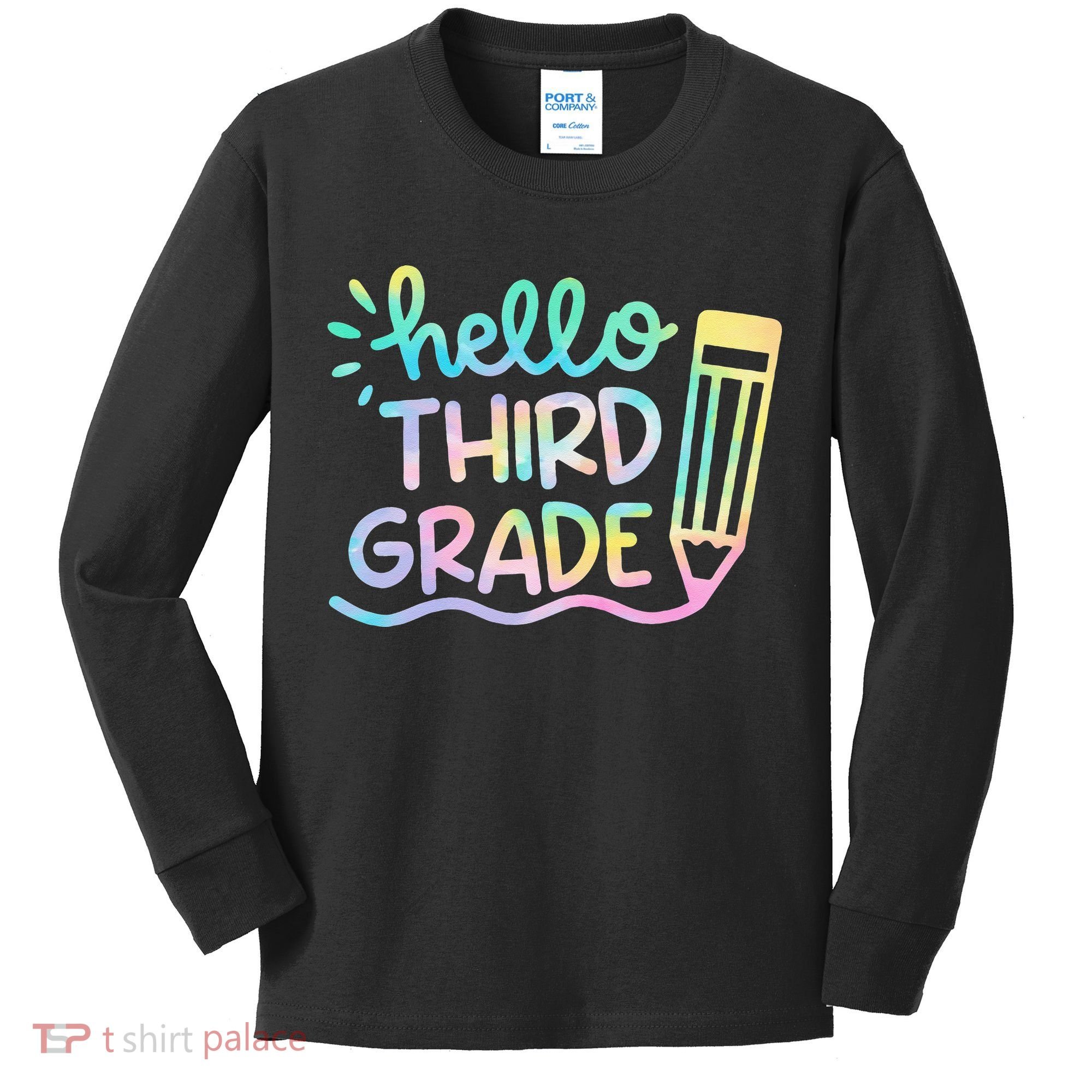 Hello 3rd Grade Tie Dye Teachers Kids Back To School Funny Kids Long Sleeve Shirt