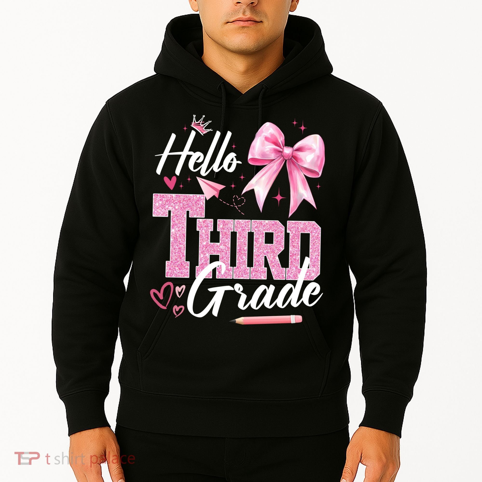 Hello 3rd Third Grade First Day Of School Coquette Teacher Hoodie