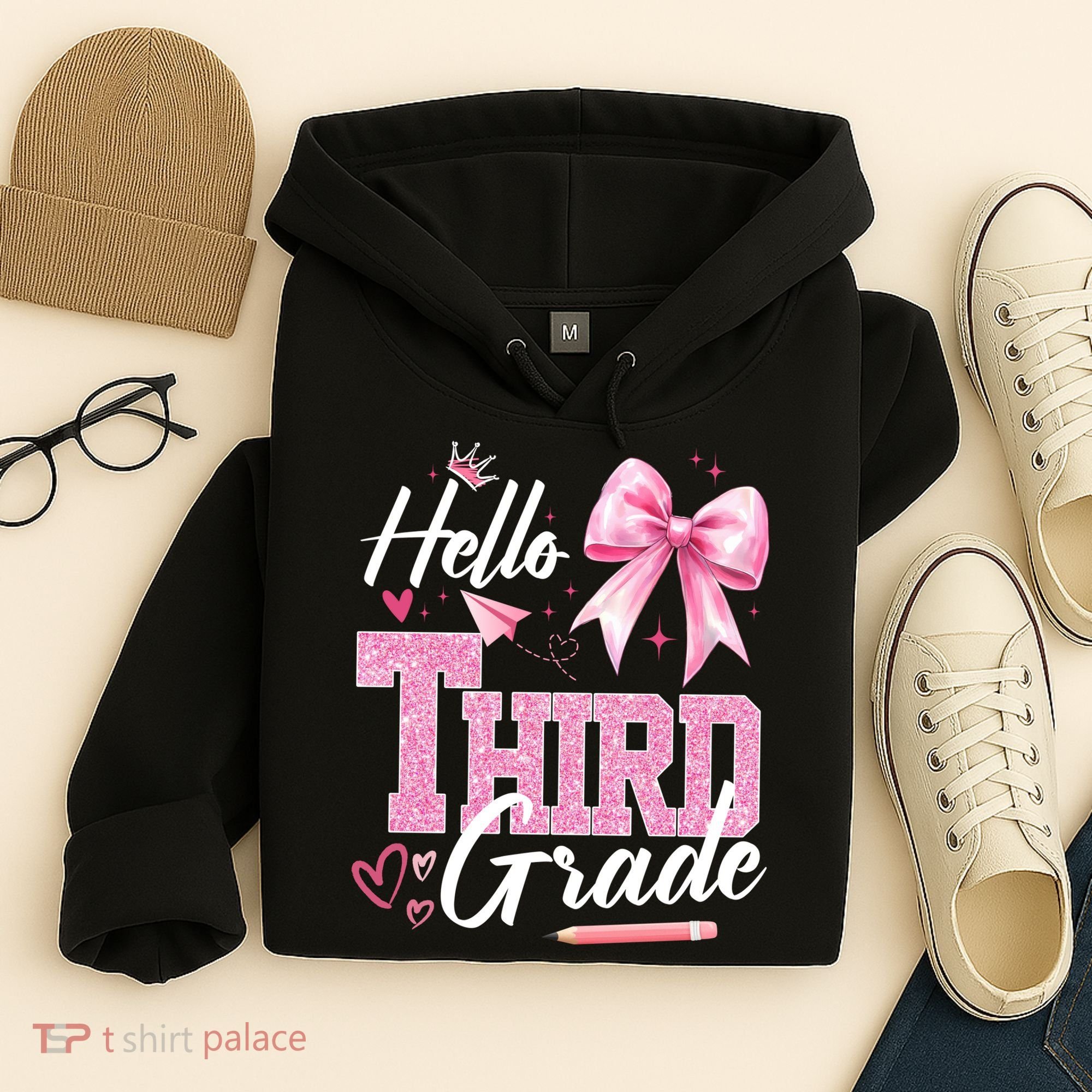 Hello 3rd Third Grade First Day Of School Coquette Teacher Hoodie
