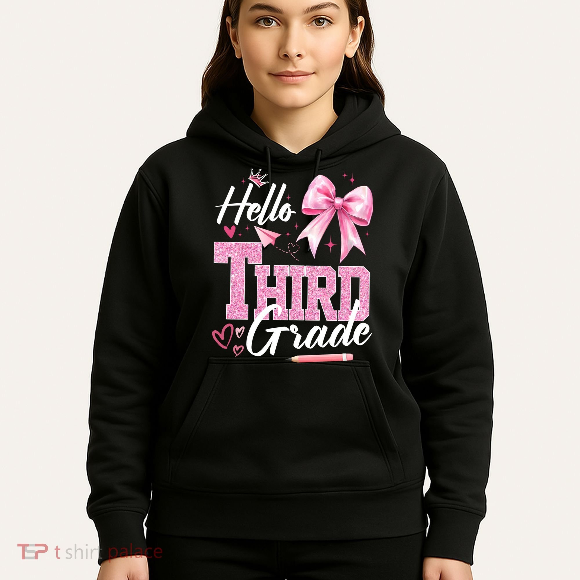 Hello 3rd Third Grade First Day Of School Coquette Teacher Hoodie