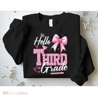 Hello 3rd Third Grade First Day Of School Coquette Teacher Sweatshirt thumb 2