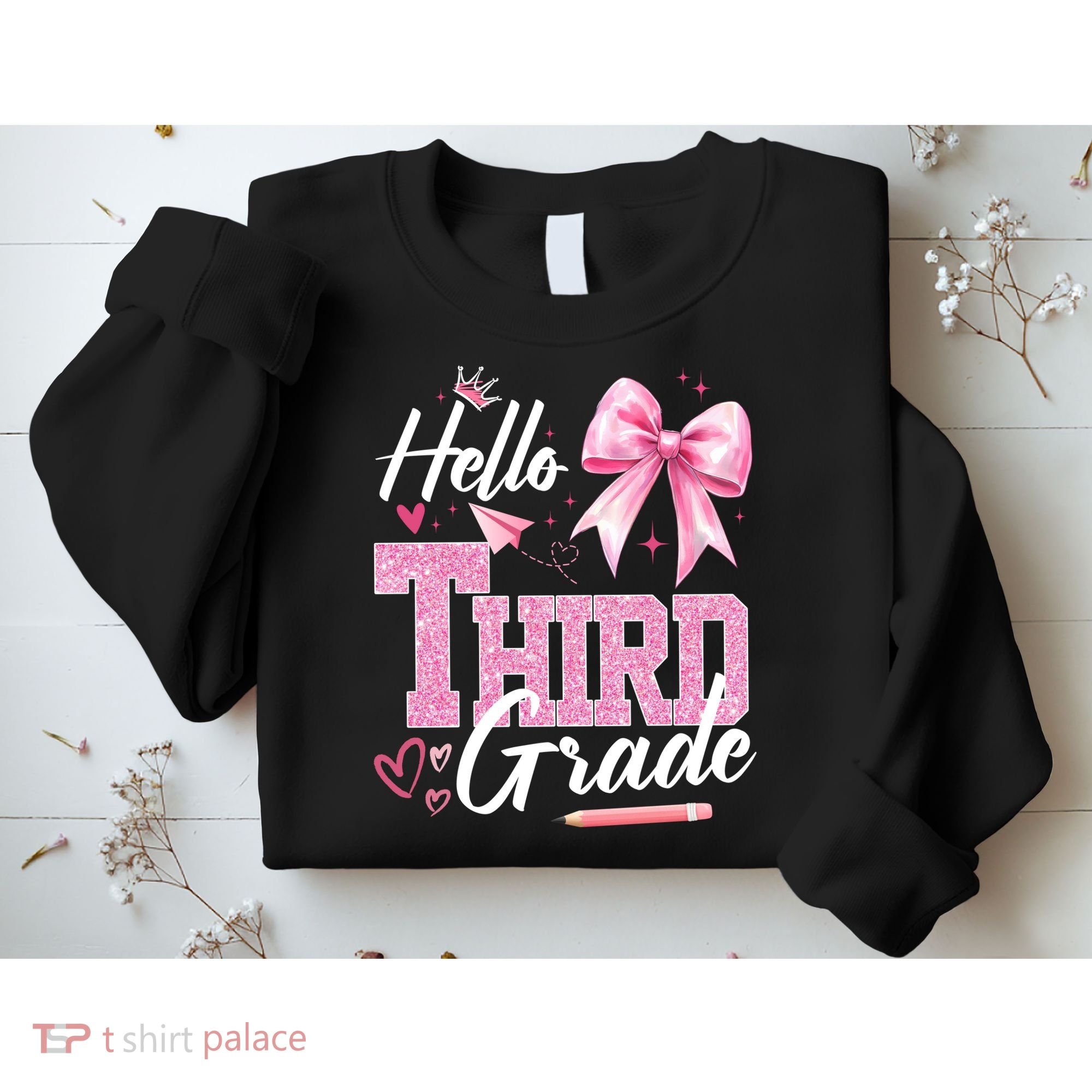 Hello 3rd Third Grade First Day Of School Coquette Teacher Sweatshirt