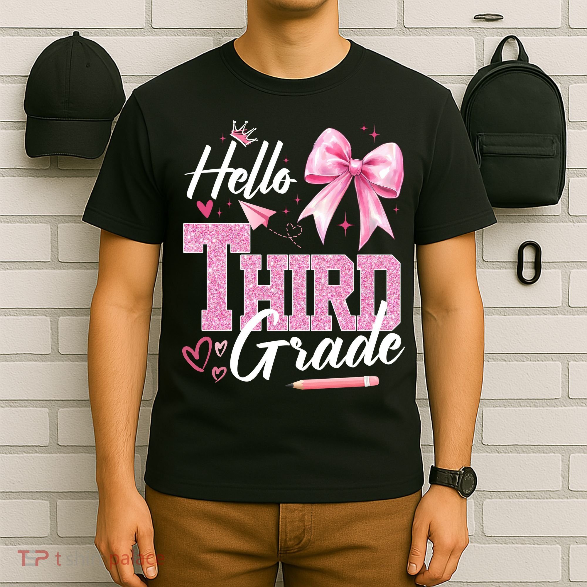 Hello 3rd Third Grade First Day Of School Coquette Teacher T-Shirt