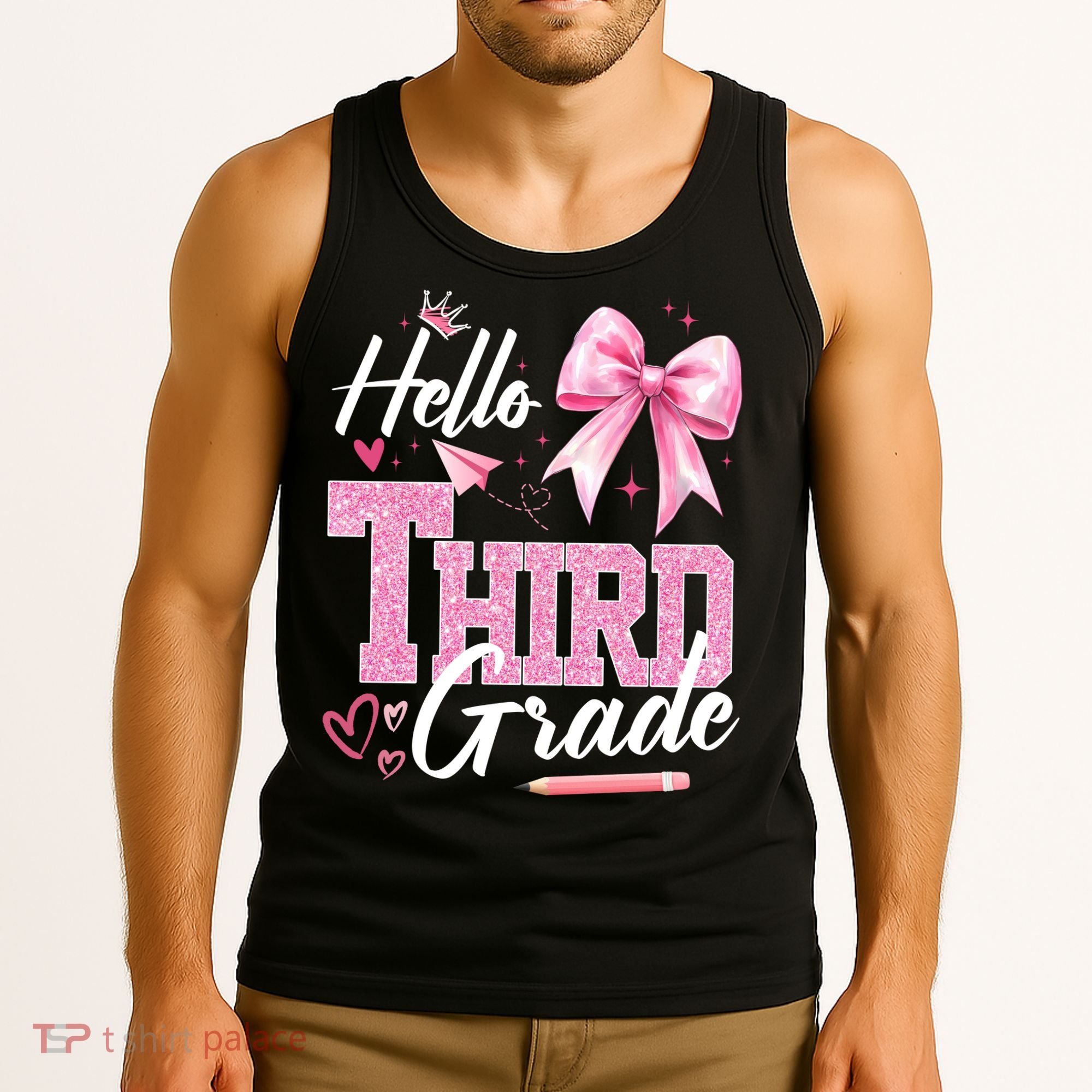 Hello 3rd Third Grade First Day Of School Coquette Teacher Tank Top