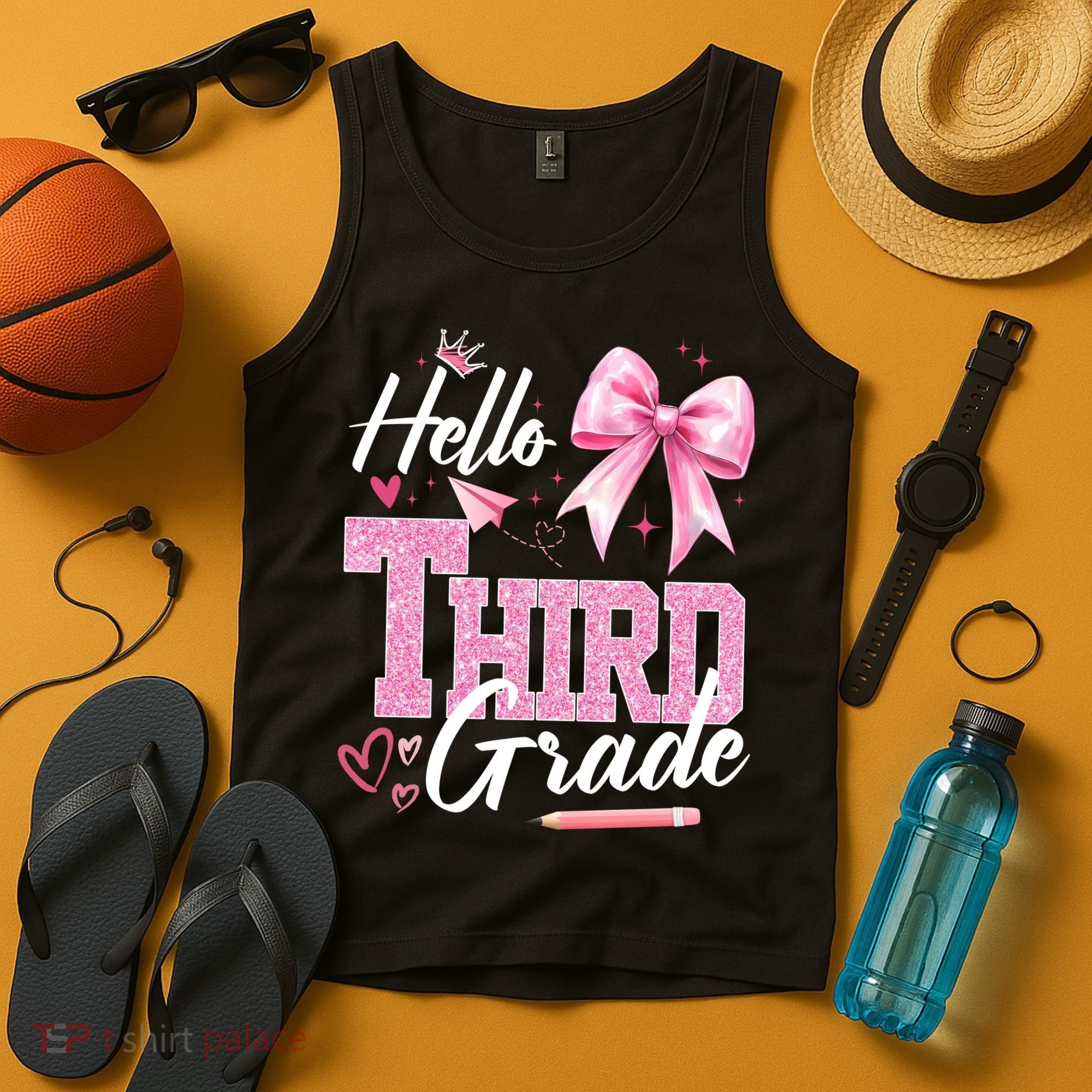 Hello 3rd Third Grade First Day Of School Coquette Teacher Tank Top