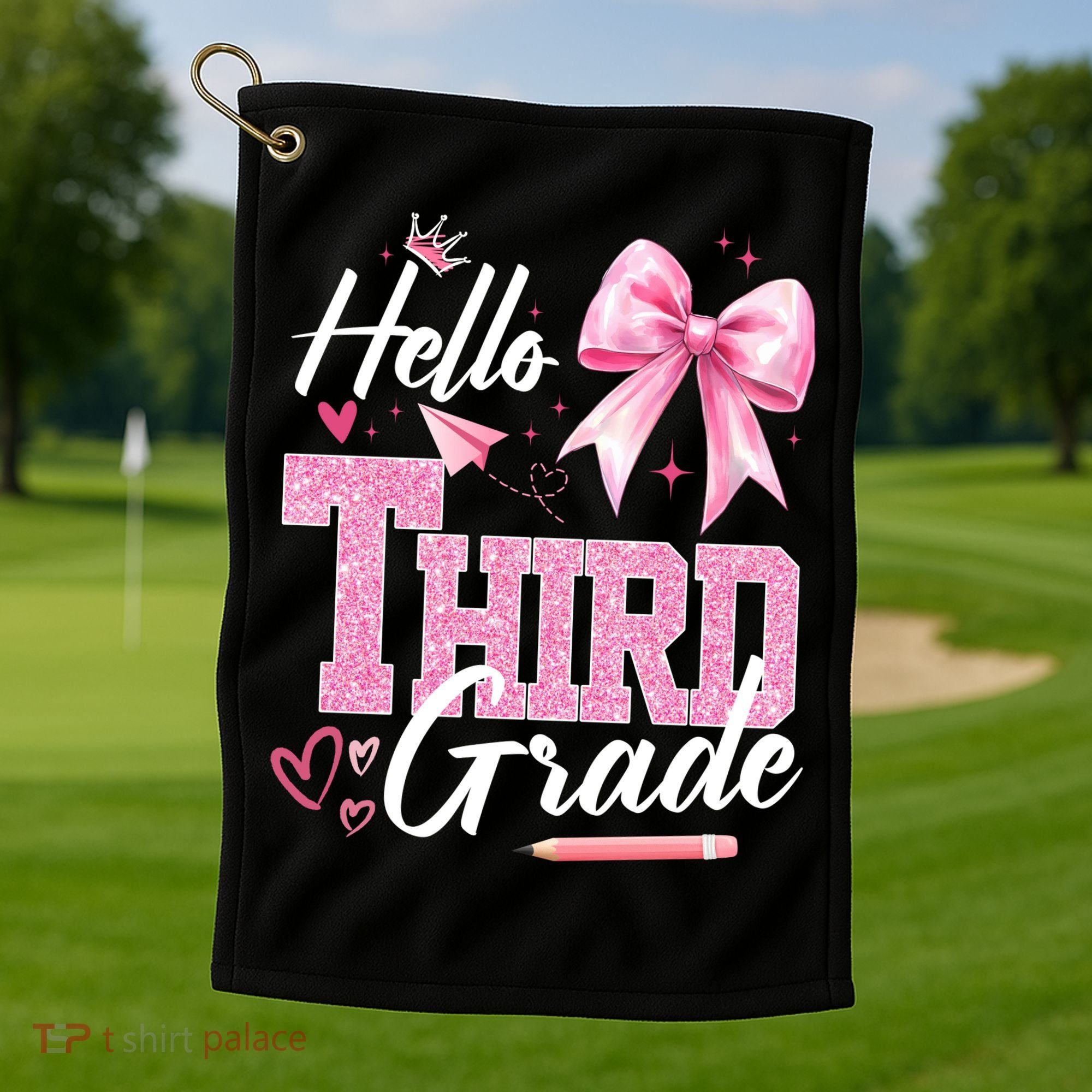 Hello 3rd Third Grade First Day Of School Coquette Teacher Golf Towel